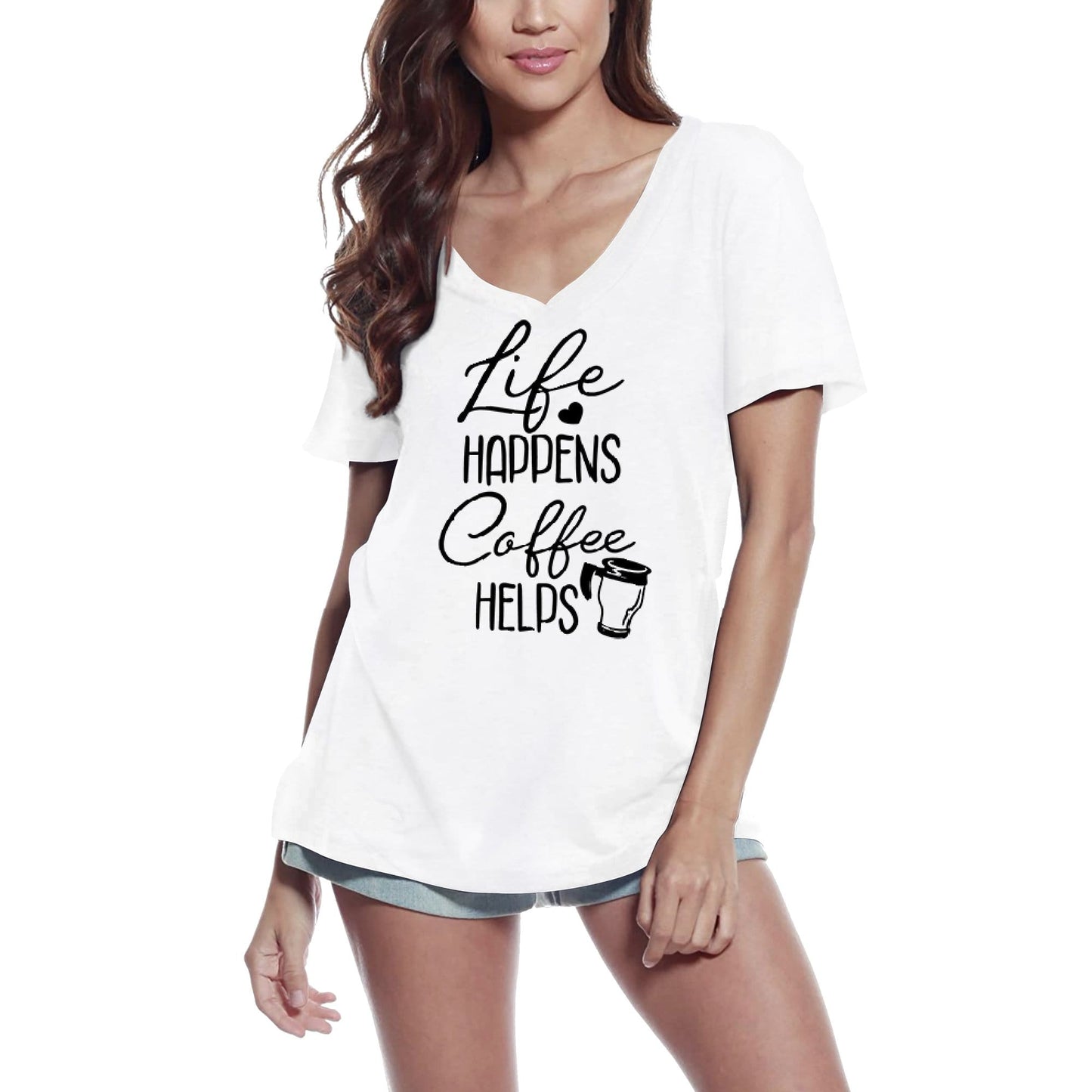 ULTRABASIC Women's T-Shirt Life Happens Coffee Helps - Short Sleeve Tee Shirt Tops