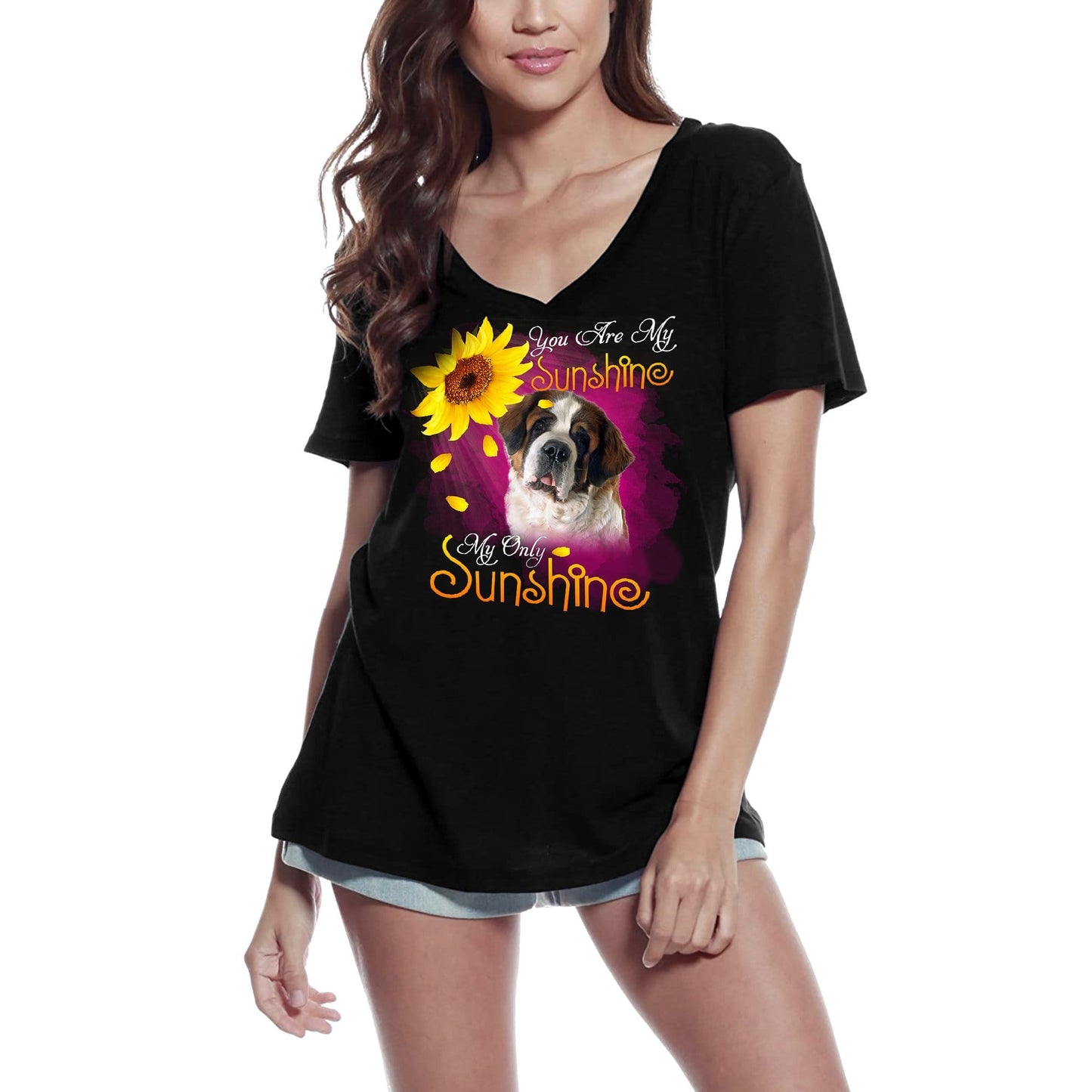 ULTRABASIC Women's V-Neck T-Shirt My Only Sunshine - Saint Bernard - Vintage Shirt