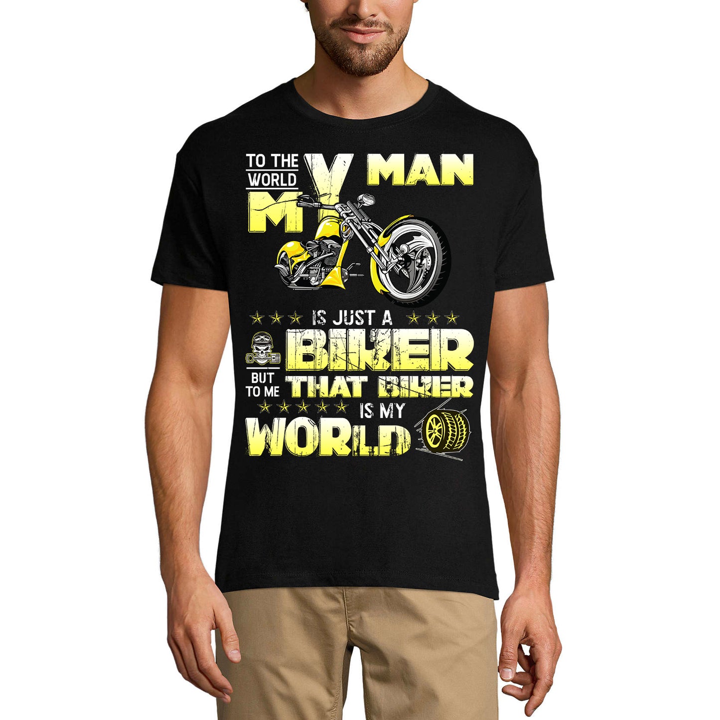 ULTRABASIC Men's Graphic T-Shirt That Biker Is My World - Biker Romantic Tee Shirt