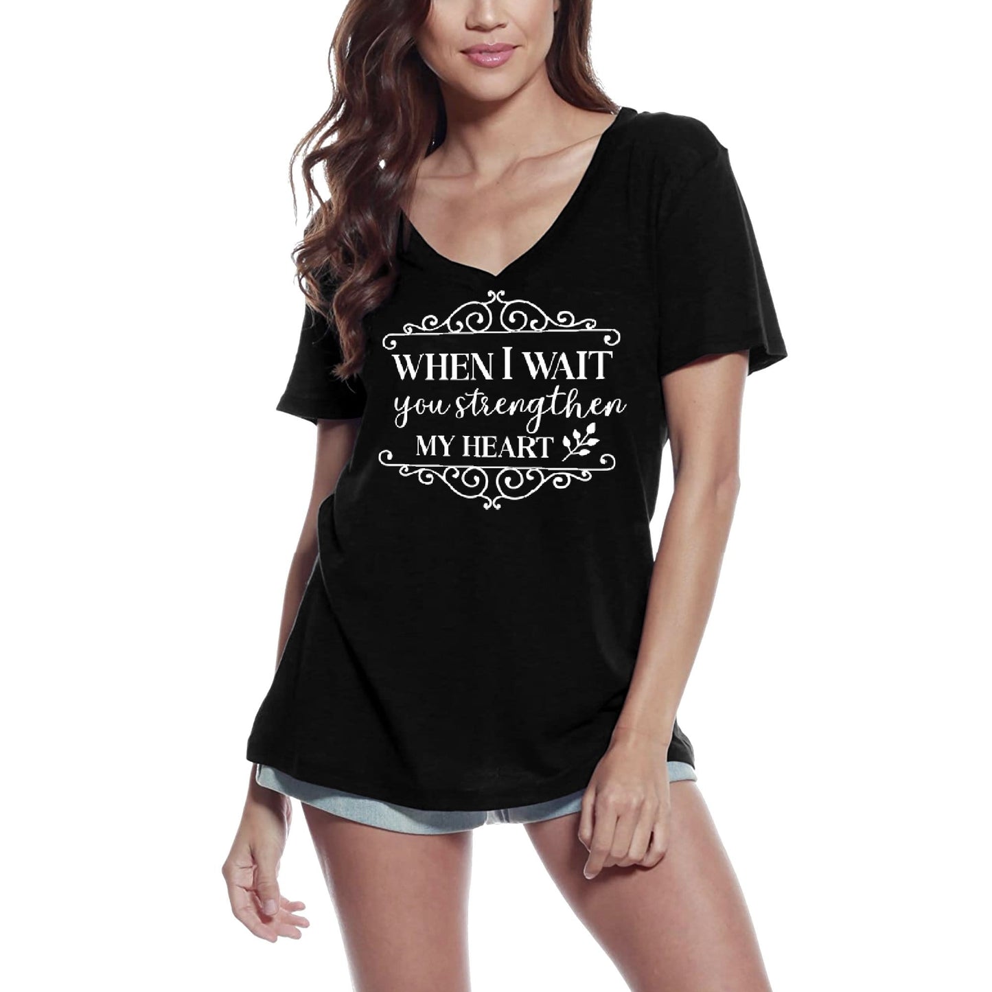 ULTRABASIC Women's T-Shirt When I Wait You Strengthen My Heart - Short Sleeve Tee Shirt Tops