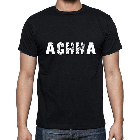 Achha Mens Short Sleeve Round Neck T-Shirt 5 Letters Black Word 00006 - Casual
