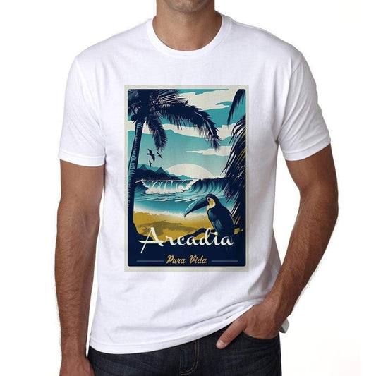 Arcadia Pura Vida Beach Name White Mens Short Sleeve Round Neck T-Shirt 00292 - White / S - Casual