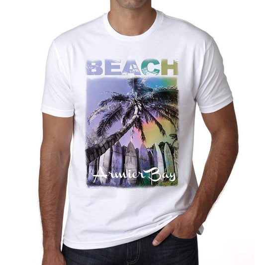 Armier Bay Beach Palm White Mens Short Sleeve Round Neck T-Shirt - White / S - Casual