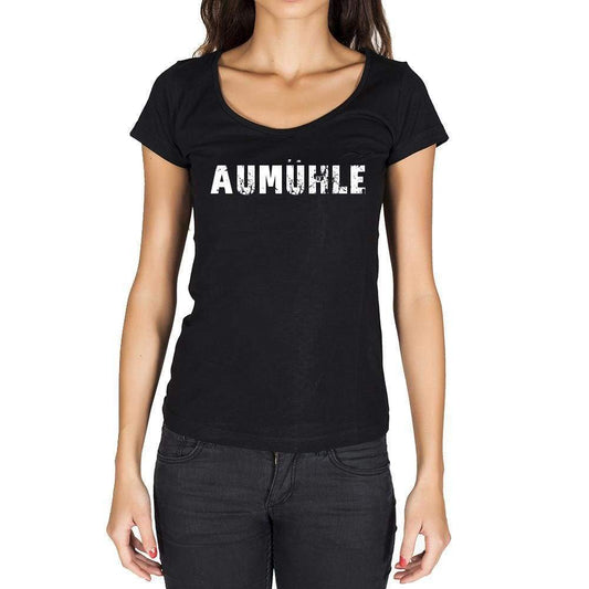 Aumühle German Cities Black Womens Short Sleeve Round Neck T-Shirt 00002 - Casual
