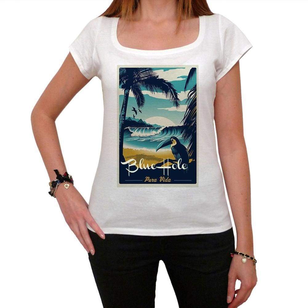 Blue Hole Pura Vida Beach Name White Womens Short Sleeve Round Neck T-Shirt 00297 - White / Xs - Casual