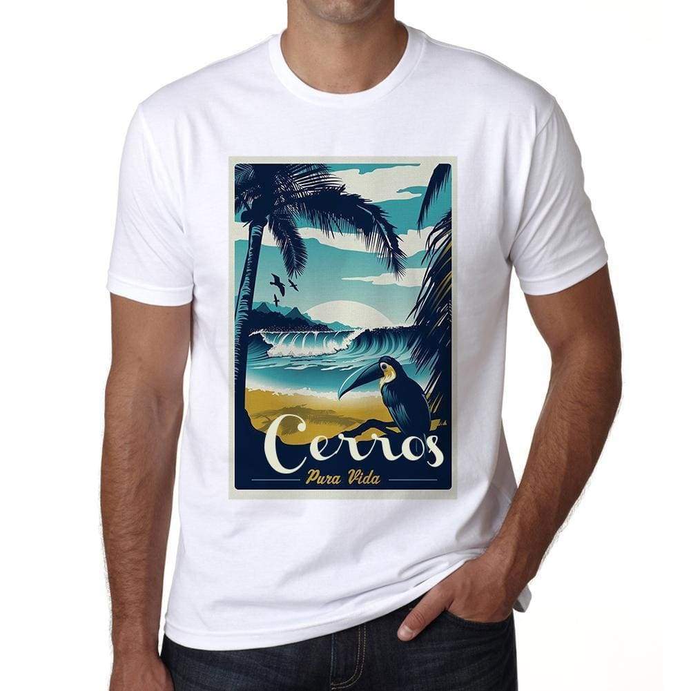 Cerros Pura Vida Beach Name White Mens Short Sleeve Round Neck T-Shirt 00292 - White / S - Casual