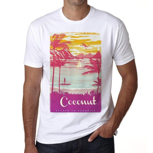Coconut Escape To Paradise White Mens Short Sleeve Round Neck T-Shirt 00281 - White / S - Casual