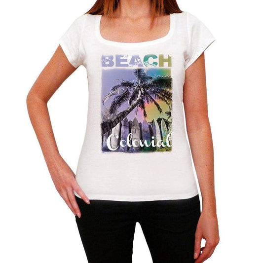 Colonial Beach Name Palm White Womens Short Sleeve Round Neck T-Shirt 00287 - White / Xs - Casual