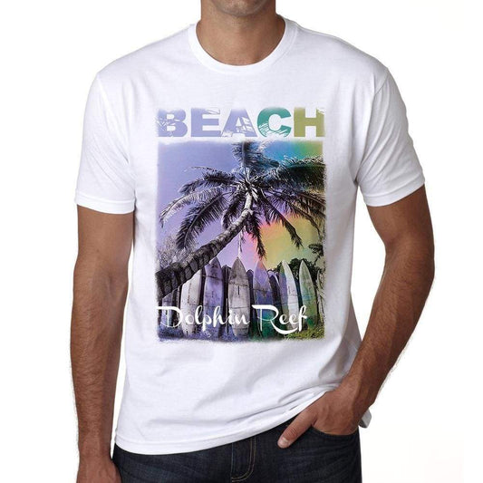 Dolphin Reef Beach Palm White Mens Short Sleeve Round Neck T-Shirt - White / S - Casual