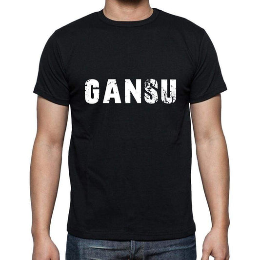 Gansu Mens Short Sleeve Round Neck T-Shirt 5 Letters Black Word 00006 - Casual