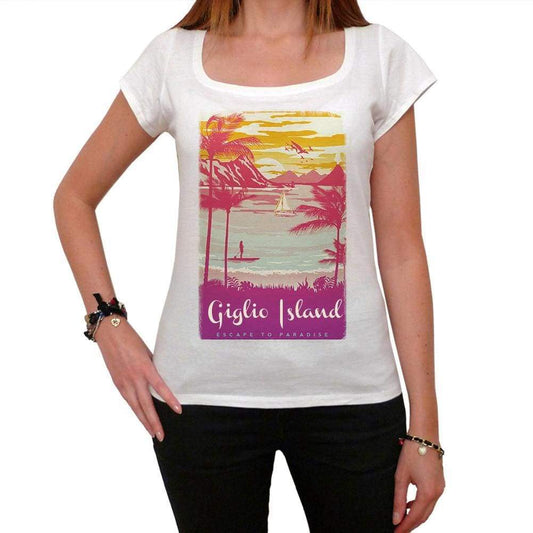 Giglio Island Escape To Paradise Womens Short Sleeve Round Neck T-Shirt 00280 - White / Xs - Casual