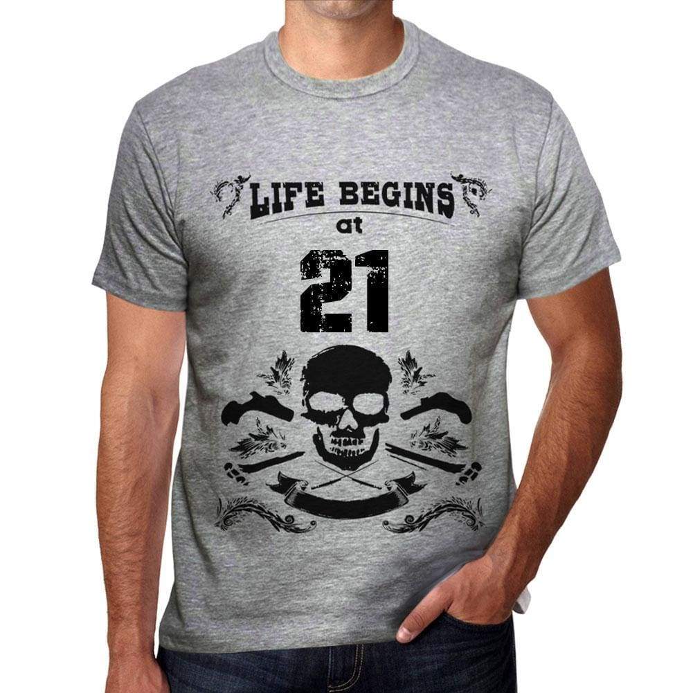 Life Begins At 21 Mens T-Shirt Grey Birthday Gift 00450 - Grey / S - Casual