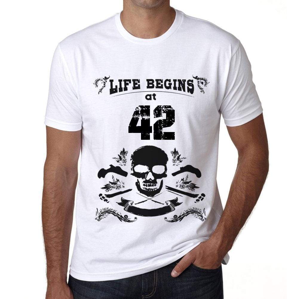 Life Begins At 42 Mens T-Shirt White Birthday Gift 00448 - White / Xs - Casual