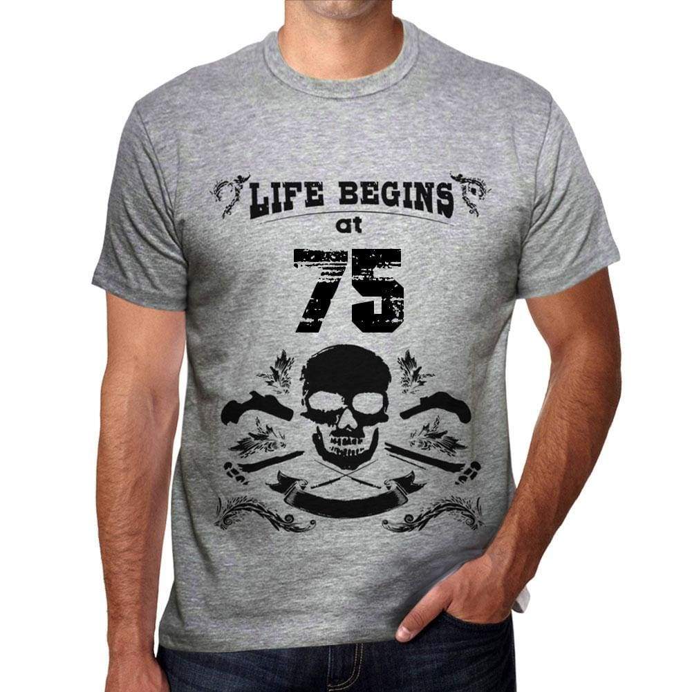 Life Begins At 75 Mens T-Shirt Grey Birthday Gift 00450 - Grey / S - Casual