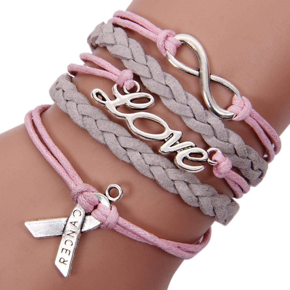 Lnfinity Love Charm Braided Leather Awareness Ribbon Bracelet - Ultrabasic