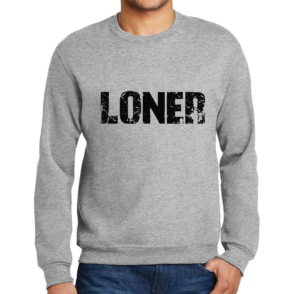 Mens Printed Graphic Sweatshirt Popular Words Loner Grey Marl - Grey Marl / Small / Cotton - Sweatshirts