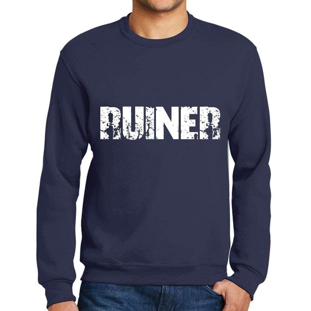 Mens Printed Graphic Sweatshirt Popular Words Ruiner French Navy - French Navy / Small / Cotton - Sweatshirts