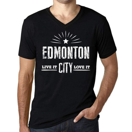 Mens Vintage Tee Shirt Graphic V-Neck T Shirt Live It Love It Edmonton Deep Black - Black / S / Cotton - T-Shirt