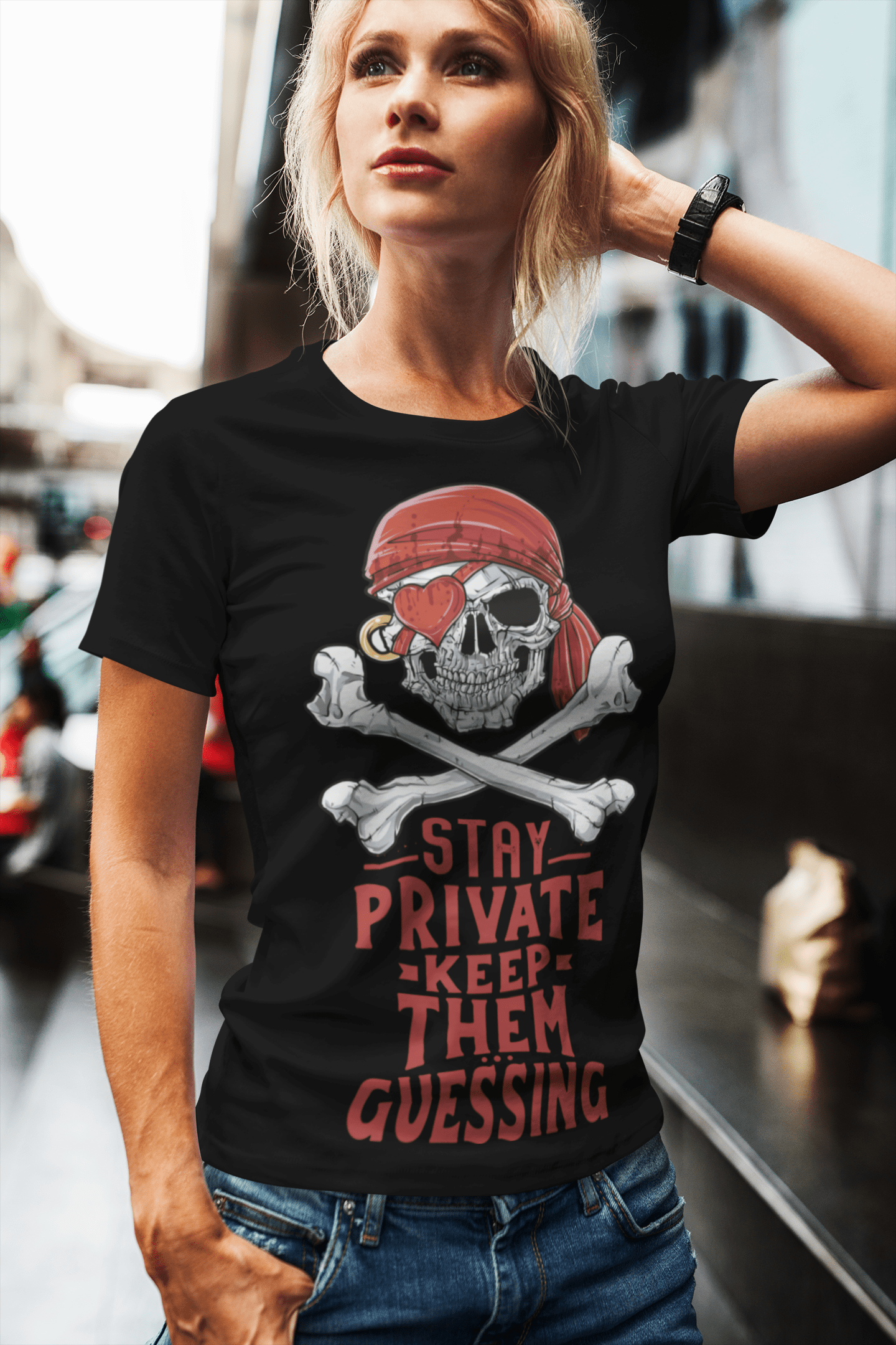 ULTRABASIC Women's Organic T-Shirt - Keep Them Guessing - Pirate Skull Shirt