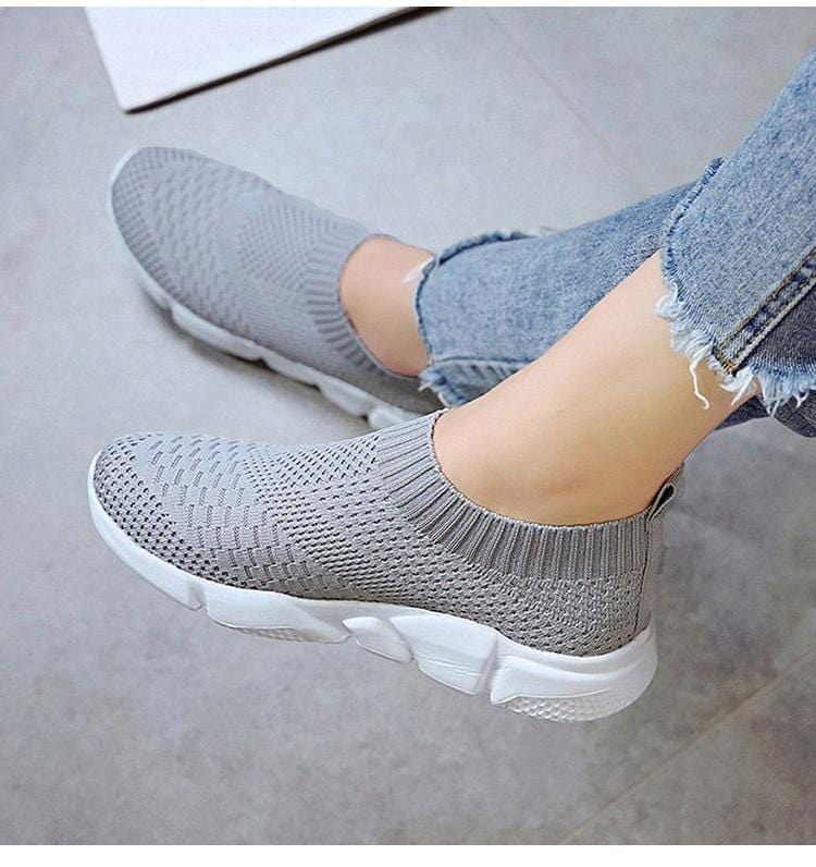 Women Shoes 2020 New Flyknit Sneakers Women Breathable Slip On Flat Shoes Soft Bottom White Sneakers Casual Women Flats Krasovki-Shoes-Ultrabasic