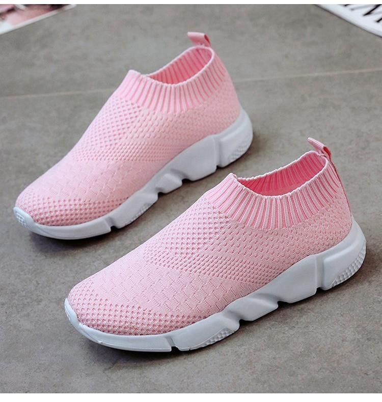 Women Shoes 2020 New Flyknit Sneakers Women Breathable Slip On Flat Shoes Soft Bottom White Sneakers Casual Women Flats Krasovki-Shoes-Ultrabasic