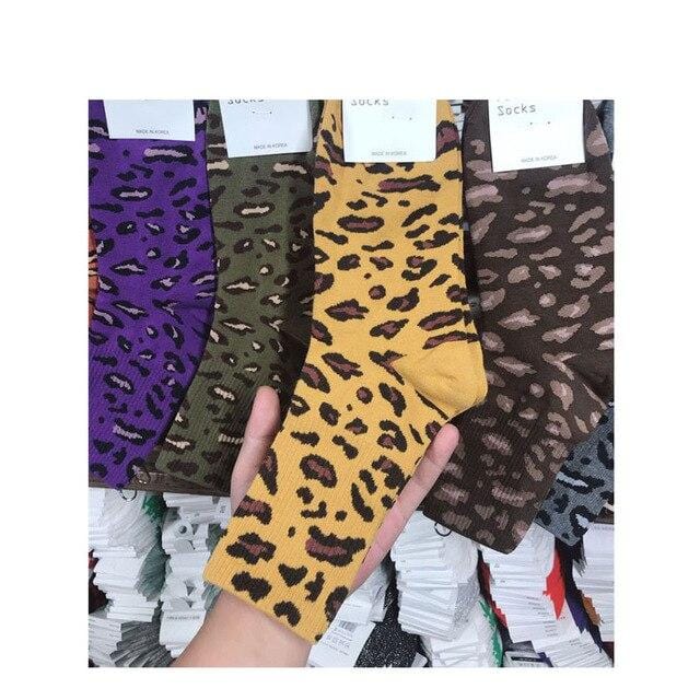 Jeseca Women Fashion Leopard Print Socks Winter Warm Harajuku Retro Vintage Sock for Girls Christmas Gift 2019 Autumn Sales Hot