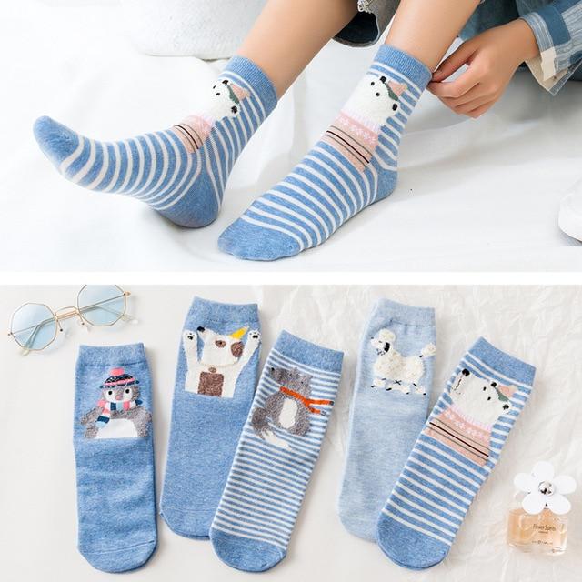 new Fashion Cartoon Cotton Socks Women Korean Kawaii Dog Print Women Cute Socks Casual Meias Funny Harajuku Socks For Women Girl