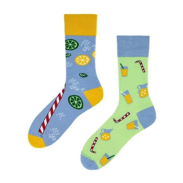 1Pair Male Crew Socks Men Casual Socks Cotton Unique Cartoon Animal Funny Cute Cool Unisex Socks Mid Length Asymmetric AB Socks