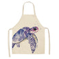 Marine Animals Printed Kitchen Aprons for Women Kids Sleeveless Cotton Linen Bibs Cooking Baking Cleaning Tools 53*65cm GT1299