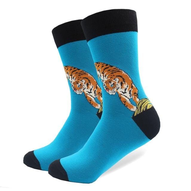 1 Pair Funny Combed Cotton Brand Men's Crew Socks Novelty Tiger Koala Kangaroo Pattern Colorful Dress Causal Wedding Socks