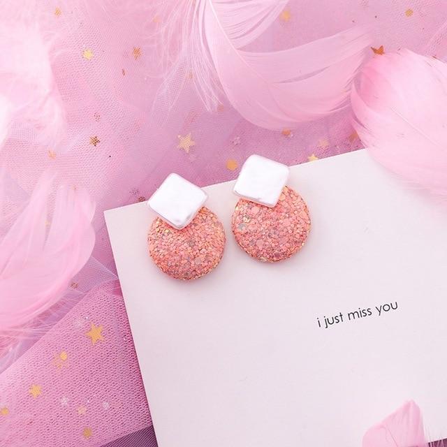 2019 Pink Earrings Korean Flower Sweet Geometric Earring Simulated Pearl pendientes mujer For Women Tassel Ear Jewelry brincos