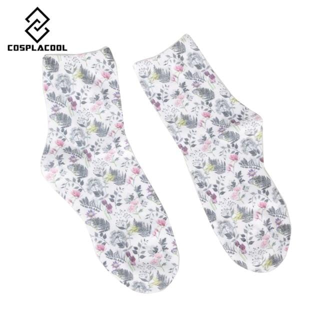 New! Spring fall/winter socks women's high quality retro fashion flower printing cotton female socks 5 color meias