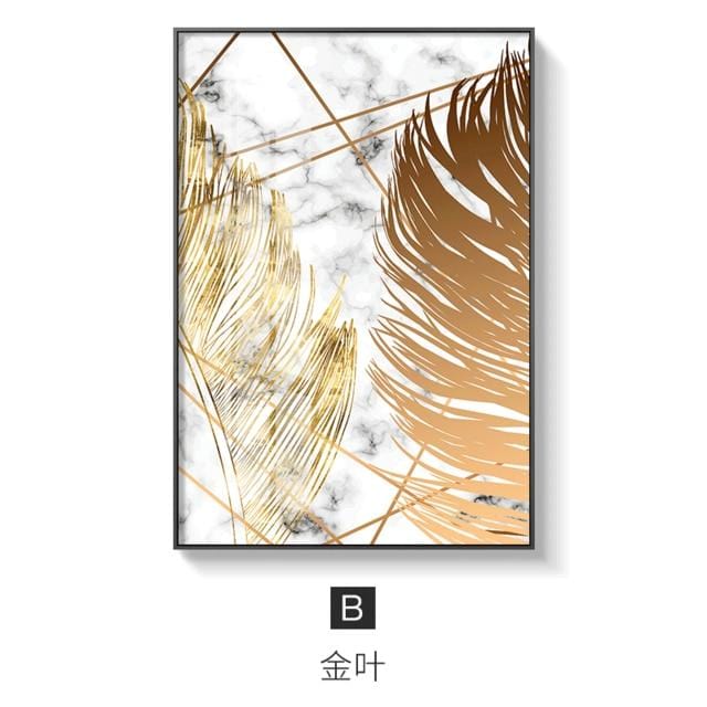 Nordic style Golden leaf canvas painting posters and print modern decor wall art pictures for living room bedroom dinning room