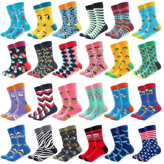 1 Pair Colorful Combed Cotton Socks Shark Skull Pattern Long Tube Happy Men Socks Novelty Skateboard Crew Casual Crazy Socks