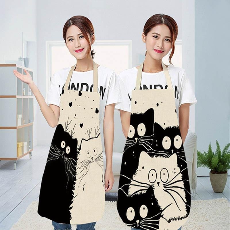 Cute cartoon cat print kitchen apron waterproof apron cotton linen easy to clean home tools 12 styles to choose from-Apron-Ultrabasic