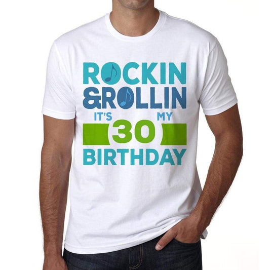 Rockin&rollin 30 White Mens Short Sleeve Round Neck T-Shirt 00339 - White / S - Casual