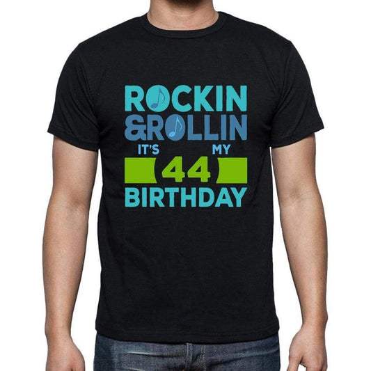 Rockin&rollin 44 Black Mens Short Sleeve Round Neck T-Shirt Gift T-Shirt 00340 - Black / S - Casual