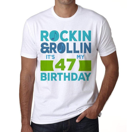Rockin&rollin 47 White Mens Short Sleeve Round Neck T-Shirt 00339 - White / S - Casual