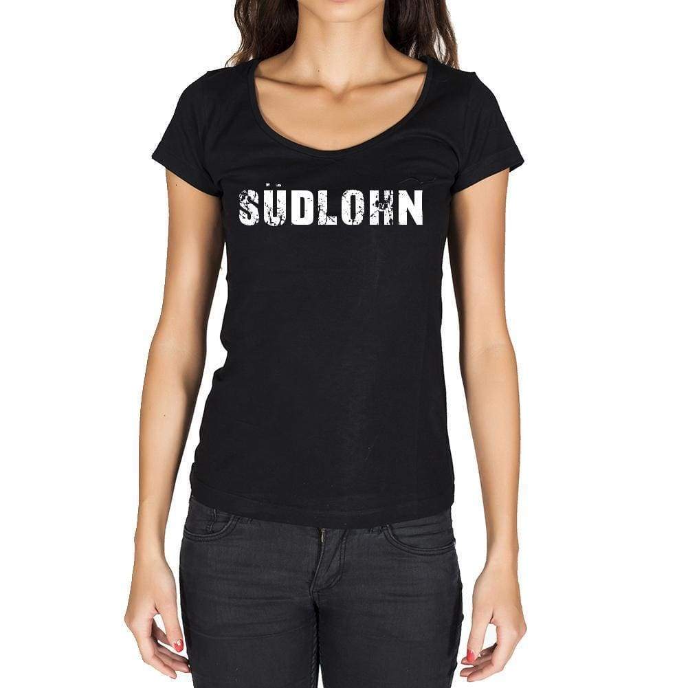 Südlohn German Cities Black Womens Short Sleeve Round Neck T-Shirt 00002 - Casual