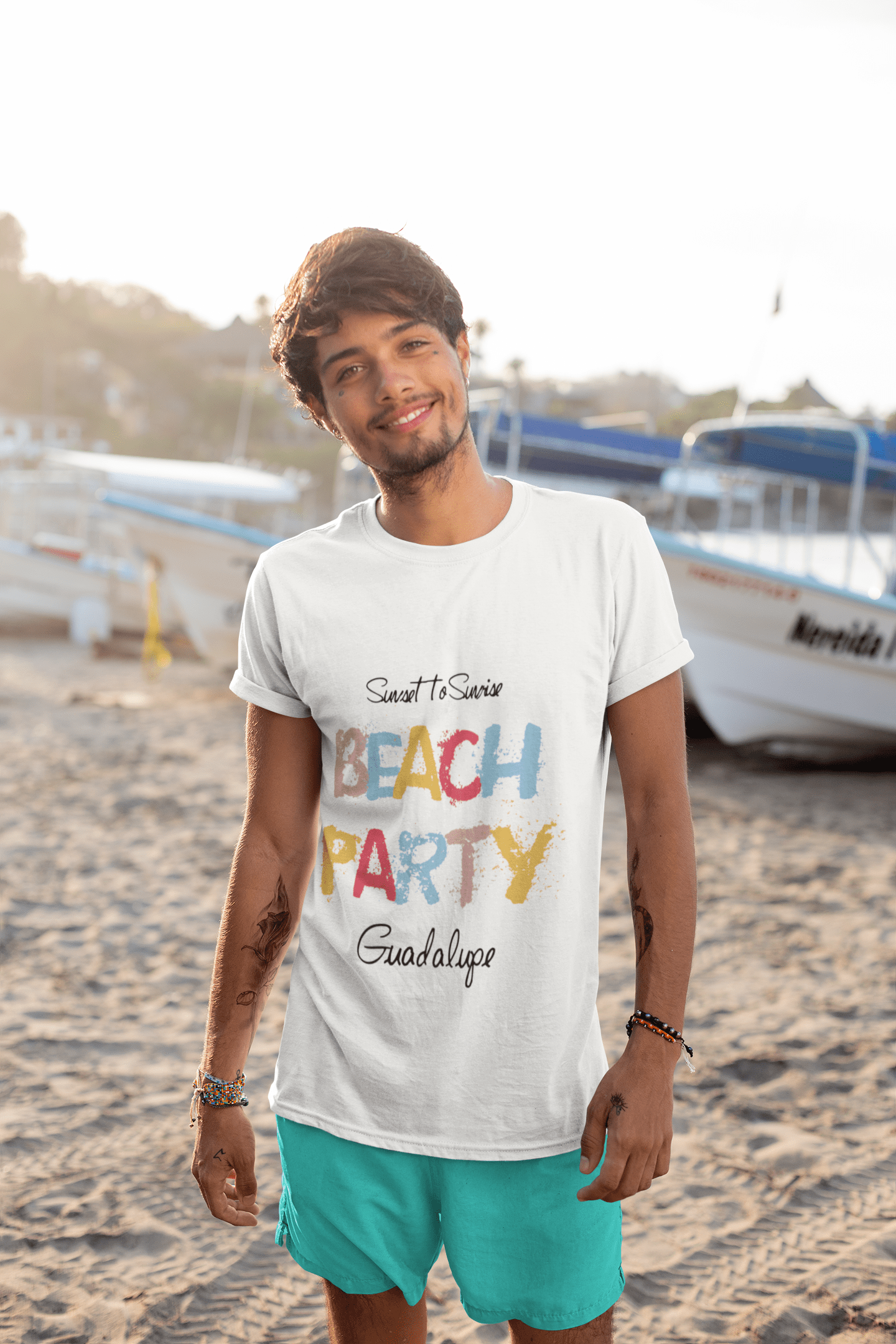 Guadalupe, Beach Party, White, Men's Short Sleeve Round Neck T-shirt 00279