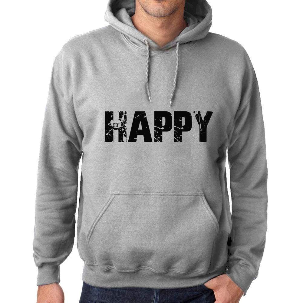 Unisex Printed Graphic Cotton Hoodie Popular Words Happy Grey Marl - Grey Marl / Xs / Cotton - Hoodies