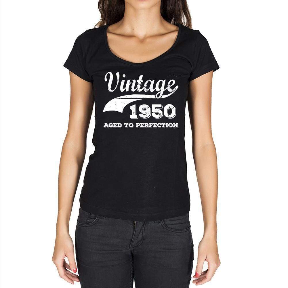 Vintage Aged To Perfection 1950 Black Womens Short Sleeve Round Neck T-Shirt Gift T-Shirt 00345 - Black / Xs - Casual